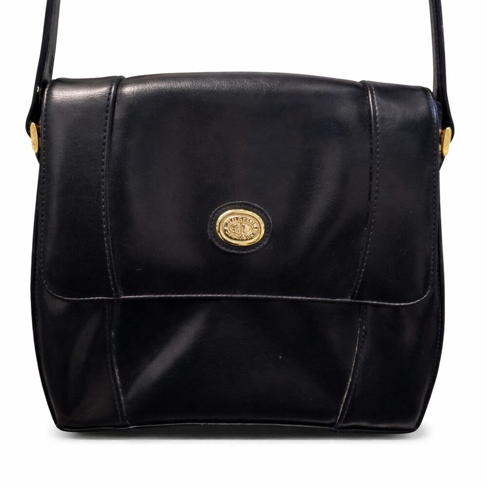 Vintage 1980s Austin Designs Square Body Black Gold Multi-Compartment Crossbody